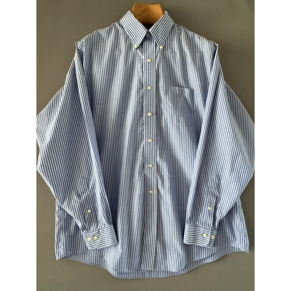 Brooks Brothers Traditional Fit Non-Iron Dress Shirt 17 4/5 Blue Stripe Cotton